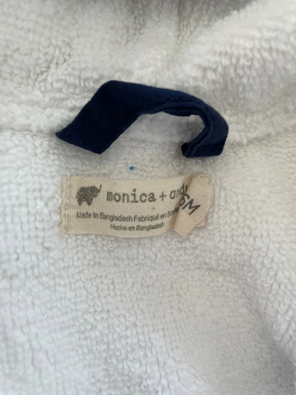 MONICA + ANDY Terry Cloth White Baby Bath Robe 0-6 month Navy
